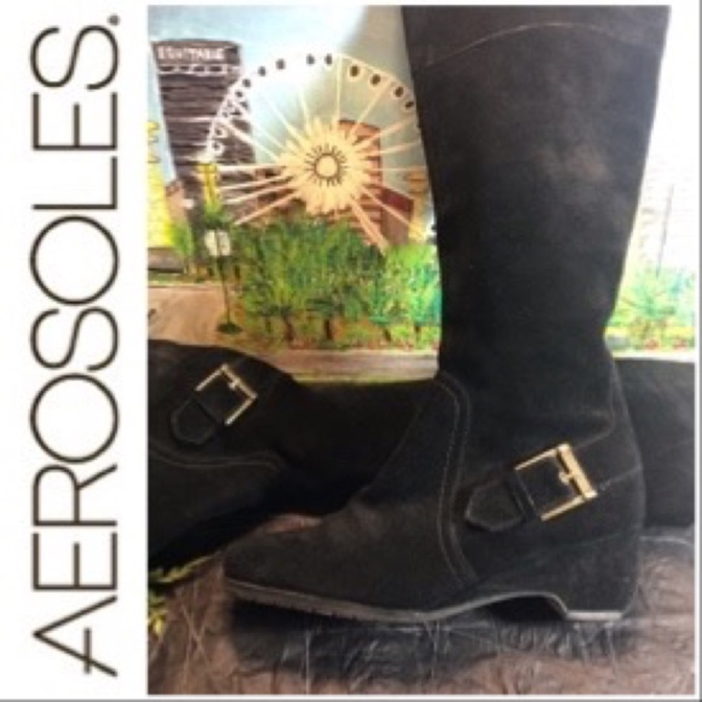 🍂Aerosole Black Suede Tall Boots
